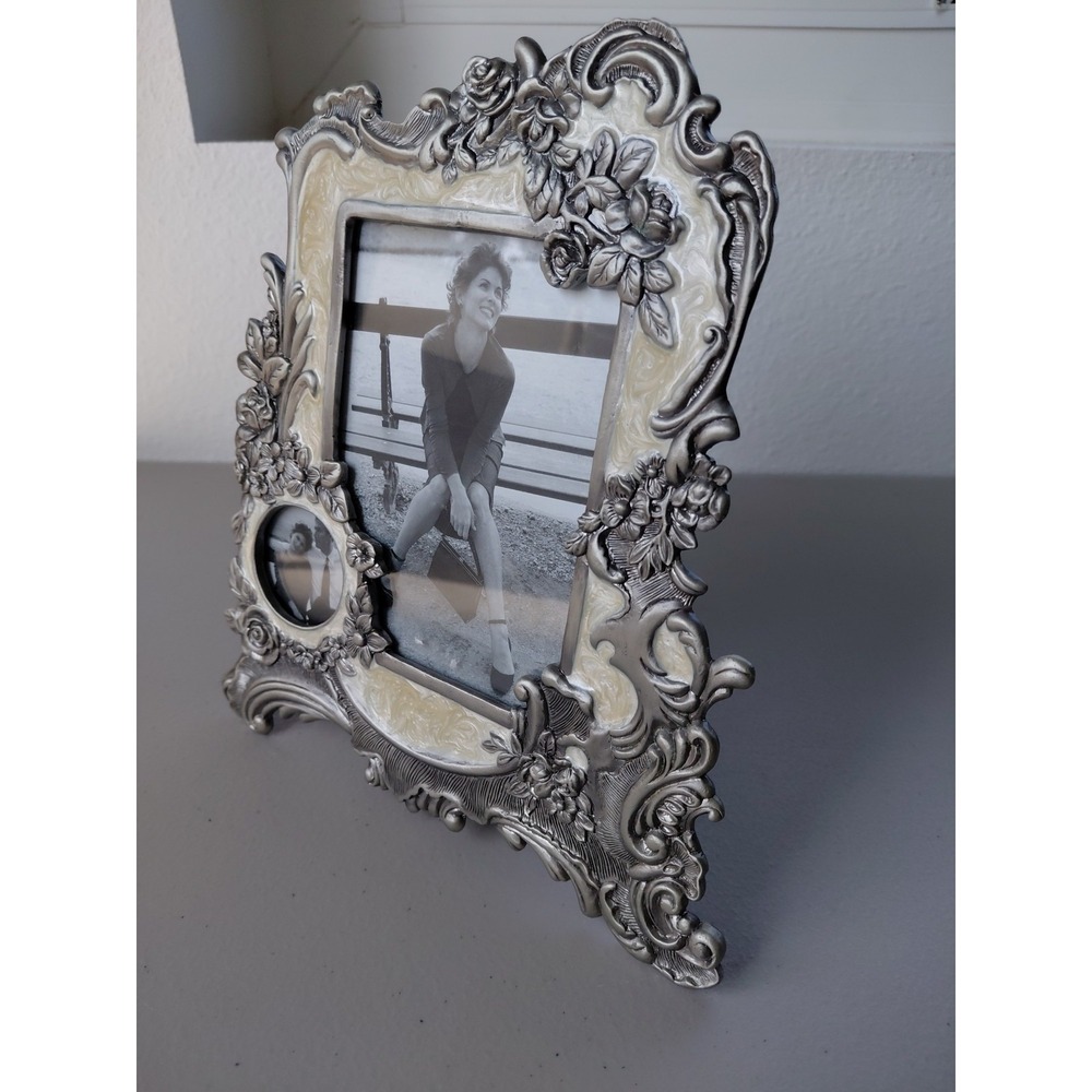VTG Picture Frame Enamel Pewter Gothic Double Frame Heavy Romantic NEW Silver - Picture 3 of 10